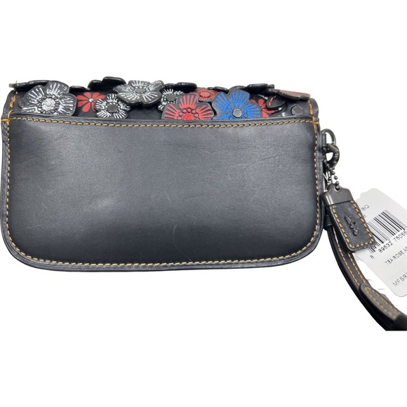 NWT Coach Tea Rose Leather Clutch Wristlet Black Red White Blue 58181 RARE!! - Picture 4 of 13